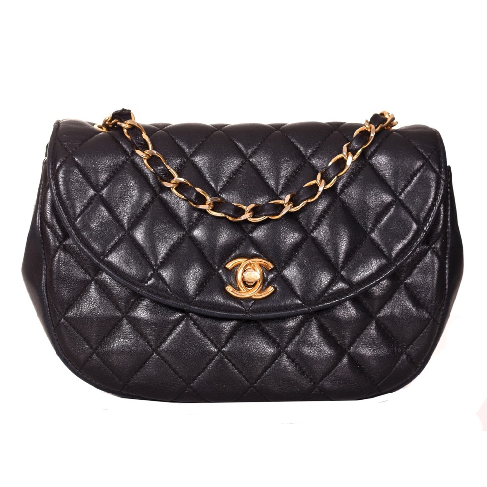 Chanel Black Half Moon Classic Flap Shoulder Bag